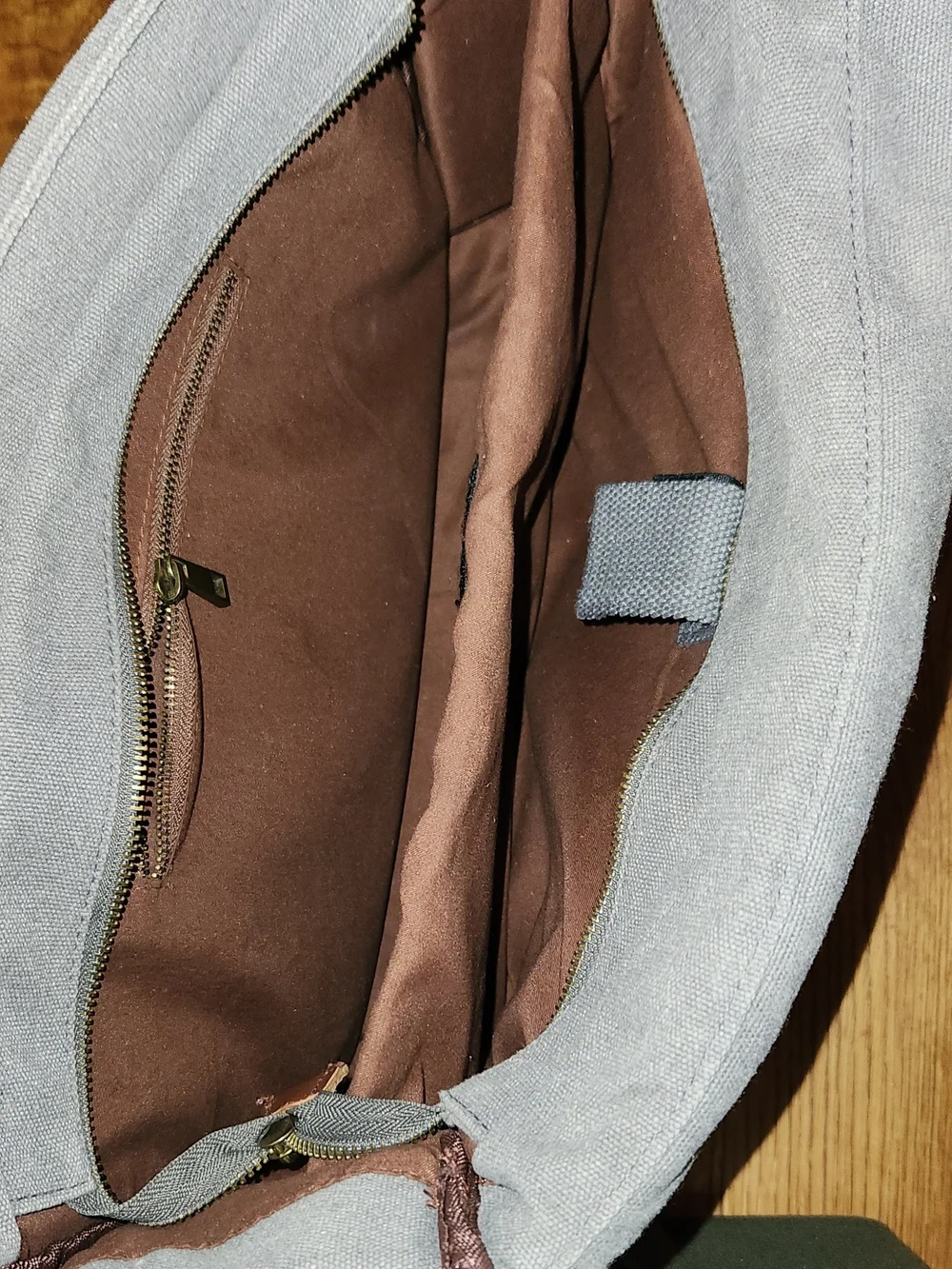 Canvas Messenger Bag with Brown Leather Trim - Gray Men's Shoulder Bag